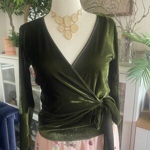 NWT Elegant Olive Green Wrap Top by Elestory